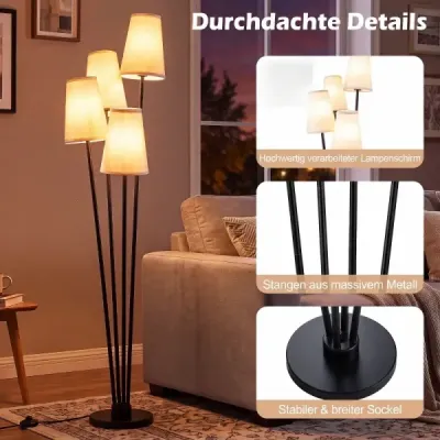 Stojaca lampa so 4 svetlami, nožným spínačom a 4 tienidlami. Moderná stojaca lampa, 25 x 25 x 160 cm.