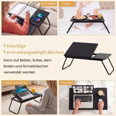 Prenosný stolík na notebook, skladací počítačový stojan na pohovku a posteľ, multifunkčný stolík na notebook, čierny