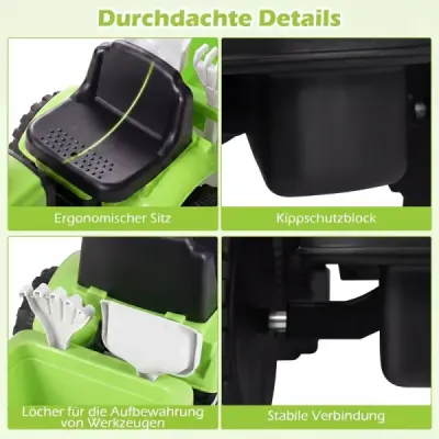 Detský traktor s prívesom, klaksónom a ergonomickým sedadlom, 2 v 1 odrážadlo, nosnosť 25 kg, zelený