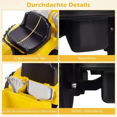 Detský traktor s prívesom, klaksónom a ergonomickým sedadlom, 2 v 1 odrážadlo, nosnosť 25 kg, žltý