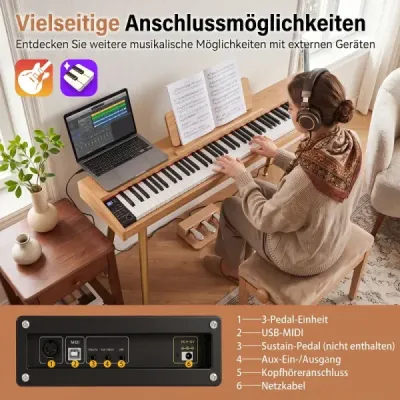 88-klávesové digitálne piano so stojanom, elektrické piano s polovyváženou klávesnicou, 3 pedále, 80 dem