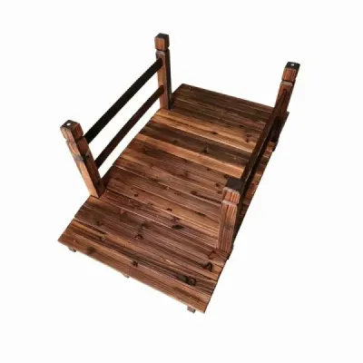 Záhradný mostík z jedľového dreva, klenutý mostík so zábradlím, odolný voči poveternostným vplyvom, nosnosť 500 kg, 125 x 68 x 47 cm