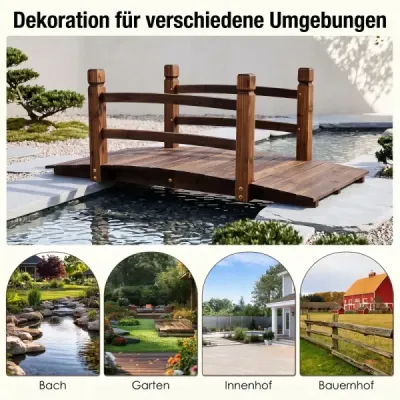 Záhradný mostík z jedľového dreva, klenutý mostík so zábradlím, odolný voči poveternostným vplyvom, nosnosť 500 kg, 125 x 68 x 47 cm