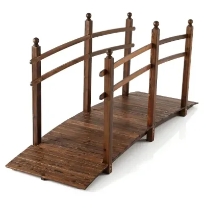 Záhradný mostík z jedľového dreva, klenutý mostík so zábradlím, odolný voči poveternostným vplyvom, nosnosť 500 kg, 230 x 73 x 108 cm