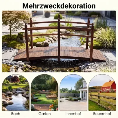 Záhradný mostík z jedľového dreva, klenutý mostík so zábradlím, odolný voči poveternostným vplyvom, nosnosť 500 kg, 230 x 73 x 108 cm