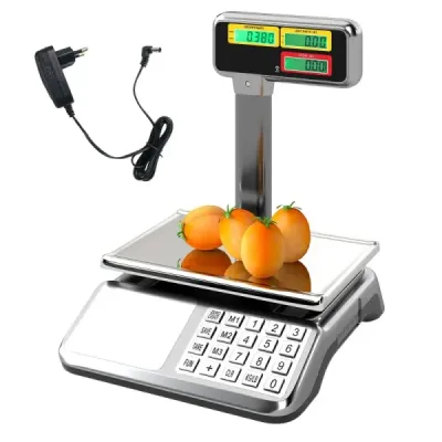 Kontrolná váha 40 kg / 5 g s obojstranným vysokým displejom, maloobchodná váha s integrovanou batériou
