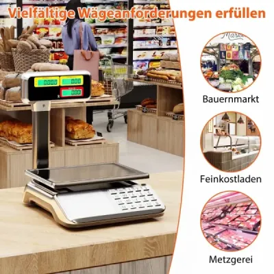 Kontrolná váha 40 kg / 5 g s obojstranným vysokým displejom, maloobchodná váha s integrovanou batériou