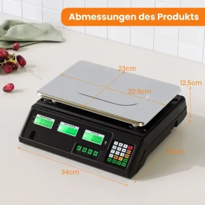 Digitálna maloobchodná váha 40 kg, váha na potraviny s kalkuláciou ceny z nehrdzavejúcej ocele s obojstranným LCD displejom