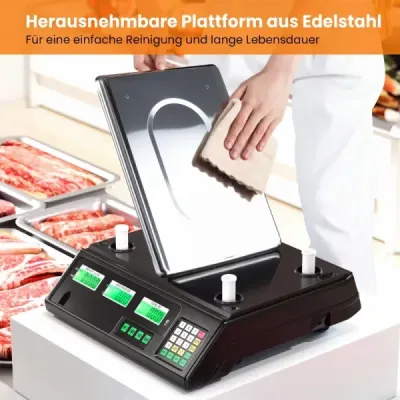 Digitálna maloobchodná váha 40 kg, váha na potraviny s kalkuláciou ceny z nehrdzavejúcej ocele s obojstranným LCD displejom