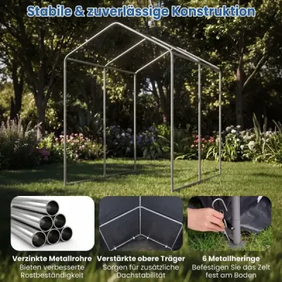 Záhradný domček/garážový stan s rolovacími dverami na zips a 6 kovovými kolíkmi, 180 x 120 x 167 cm