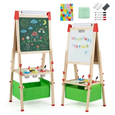 Výškovo nastaviteľná kresliaca doska pre deti, obojstranný stojan s magnetickou tabuľou, zelená