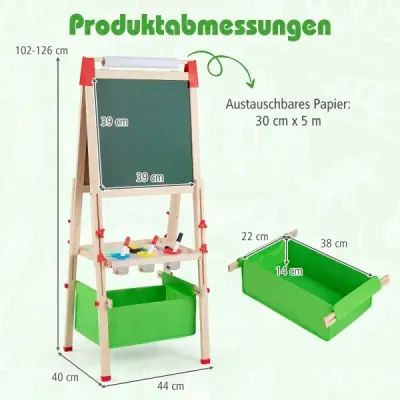 Výškovo nastaviteľná kresliaca doska pre deti, obojstranný stojan s magnetickou tabuľou, zelená
