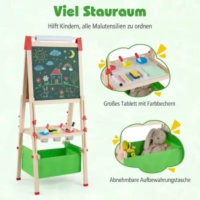 Výškovo nastaviteľná kresliaca doska pre deti, obojstranný stojan s magnetickou tabuľou, zelená
