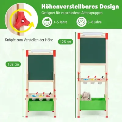 Výškovo nastaviteľná kresliaca doska pre deti, obojstranný stojan s magnetickou tabuľou, zelená