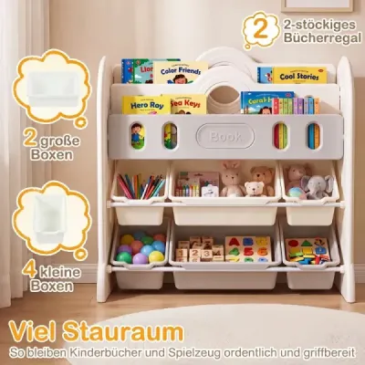 Detská knižnica, 4-poschodová Montessori polica na hračky so 6 úložnými boxmi