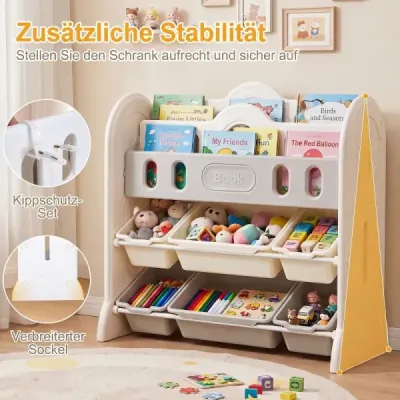 Detská knižnica, 4-poschodová Montessori polica na hračky so 6 úložnými boxmi