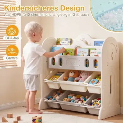 Detská knižnica, 4-poschodová Montessori polica na hračky so 6 úložnými boxmi