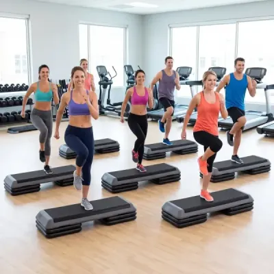 Aerobický stepper s nastaviteľnou výškou, fitness stepper so 4 opornými blokmi, štruktúrovaný povrch, sivý