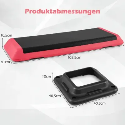 Aerobný stepper s nastaviteľnou výškou, fitness stepper so 4 opornými blokmi, štruktúrovaný povrch, červený