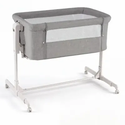 Detská postieľka 3 v 1 s 6-stupňovým nastavením výšky a 4 kolieskami, nosnosť až 9 kg, sivá