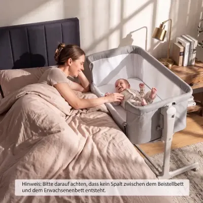 Detská postieľka 3 v 1 s 6-stupňovým nastavením výšky a 4 kolieskami, nosnosť až 9 kg, sivá