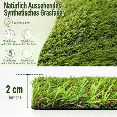 20 mm umelý trávnik na vonkajšie použitie, zelený, s drenážnym systémom, v prírodnom vzhľade, 100 x 500 cm
