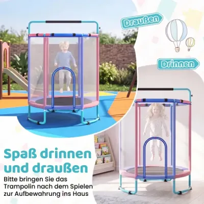 Detská trampolína 154 cm, detská trampolína 6 v 1 s hrazdou, hojdačkou a kruhmi, modrá
