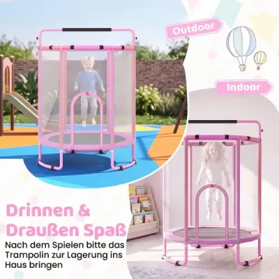 Detská trampolína 154 cm, detská trampolína 6 v 1 s hrazdou, hojdačkou a kruhmi, ružová