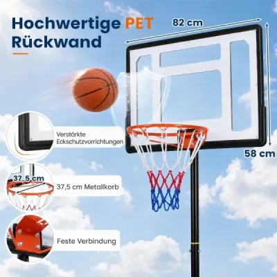 Výškovo nastaviteľný basketbalový stojan s kolieskami, ručnou kľukou a plniteľnou základňou 155-210 cm