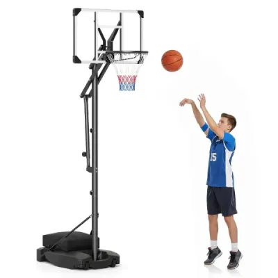 Basketbalový kôš s PE doskou, vonkajší basketbalový systém, 215-260 cm, výškovo nastaviteľný v 8 smeroch
