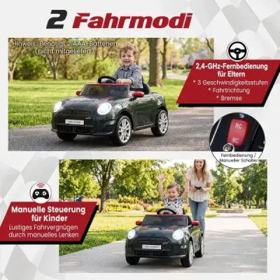 12V detské auto v dizajne BMW Mini, elektrické auto pre deti s diaľkovým ovládaním, LED svetlami a jemným štartom, čierne
