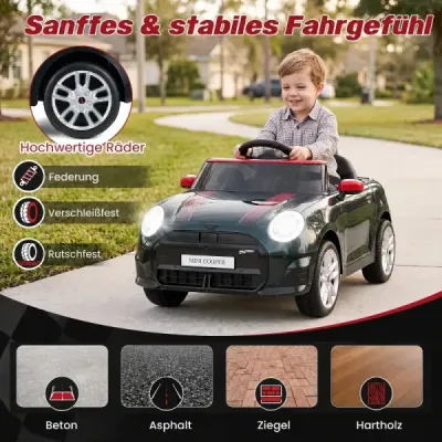 12V detské auto v dizajne BMW Mini, elektrické auto pre deti s diaľkovým ovládaním, LED svetlami a jemným štartom, čierne