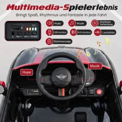 12V detské auto v dizajne BMW Mini, elektrické auto pre deti s diaľkovým ovládaním, LED svetlami a jemným štartom, čierne