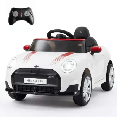 12V detské auto v dizajne BMW Mini, elektrické auto pre deti s diaľkovým ovládaním, LED svetlami a jemným štartom, biele