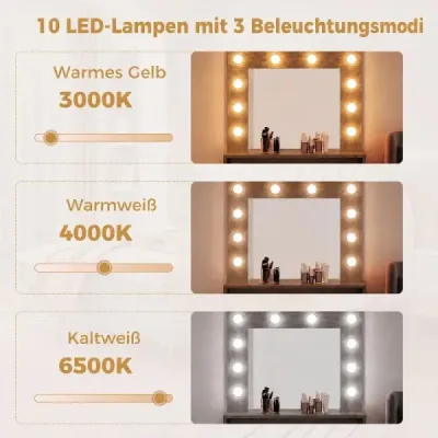 Toaletný stolík s LED osvetlením, nastaviteľný jas, kozmetický stolík so zrkadlom, rustikálna hnedá