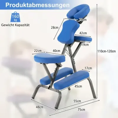 HW55620BL Masážne kreslo skladacie tetovacie kreslo výškovo nastaviteľné terapeutické kreslo prenosné modré SKLADOM