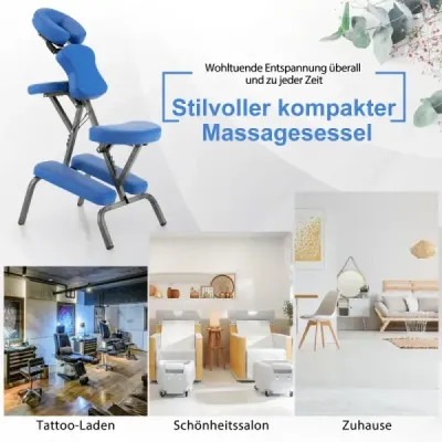 HW55620BL Masážne kreslo skladacie tetovacie kreslo výškovo nastaviteľné terapeutické kreslo prenosné modré SKLADOM