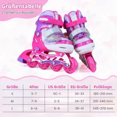 Detské kolieskové korčule, 4 veľkosti, nastaviteľné, s svietiacimi kolieskami, ružové, veľkosť S