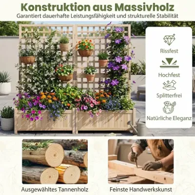 Kvetinový kôš s opornou mriežkou – vyvýšený záhon z masívneho dreva pre kvety a popínavé rastliny – kvetinový záhon 76 x 32 x 143 cm