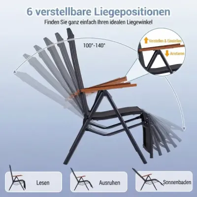 Skladacie ležadlo/ležadlo s nastaviteľným operadlom, nosnosť do 150 kg, čierne