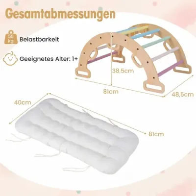 Drevený Montessori lezecký oblúk s mäkkým vankúšom pre deti od 3 rokov, viacfarebný