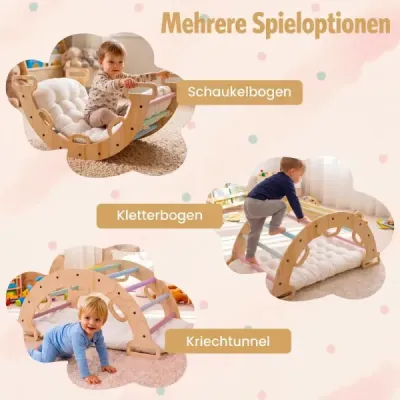 Drevený Montessori lezecký oblúk s mäkkým vankúšom pre deti od 3 rokov, viacfarebný