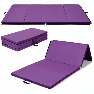 Mäkká podložka 240 x 120 x 5 cm, podložka na jógu so suchým zipsom a 2 držadlami, fialová