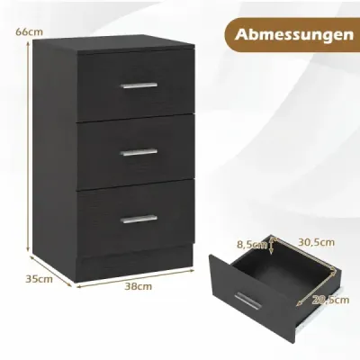 Nočný stolík s 3 zásuvkami Nočný stolík Nočná skrinka na posteľ s pružinovým boxom 38 x 35 x 66 cm Prírodný