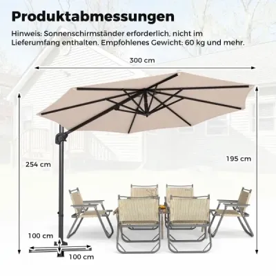Slnečník s výložníkom, Ø 300 cm, naklápací, otočný o 360°, s kľukou a pedálom, béžový
