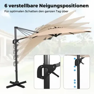 Slnečník s výložníkom, Ø 300 cm, naklápací, otočný o 360°, s kľukou a pedálom, béžový