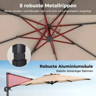 Slnečník s výložníkom, Ø 300 cm, naklápací, otočný o 360°, s kľukou a pedálom, béžový