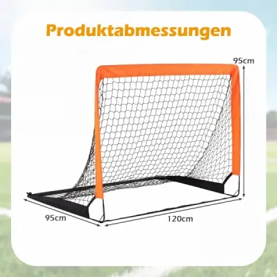 Sada 2 detských futbalových bránok s vystuženými sklolaminátovými tyčami, 120 x 96 x 96 cm, oranžové