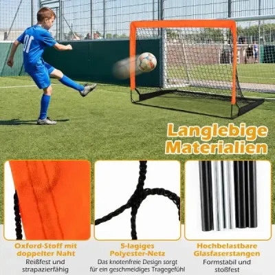 Sada 2 detských futbalových bránok s vystuženými sklolaminátovými tyčami, 120 x 96 x 96 cm, oranžové