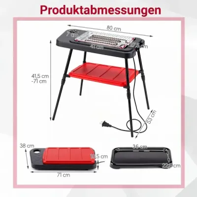 Elektrický gril 2 v 1, 2000 W, stojanový gril s dvojitými grilovacími platňami a výškovo nastaviteľným stojanom